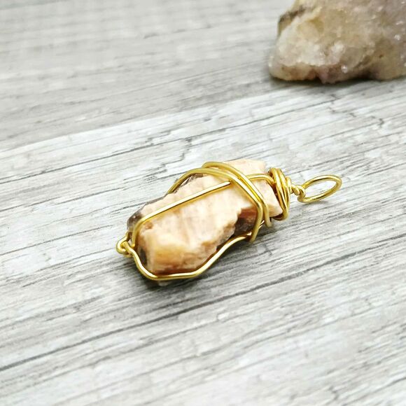 Small Raw Peach Selenite Crystal Pendant Charm, Jewelry Making Craft Supplies 1" - Picture 2 of 4